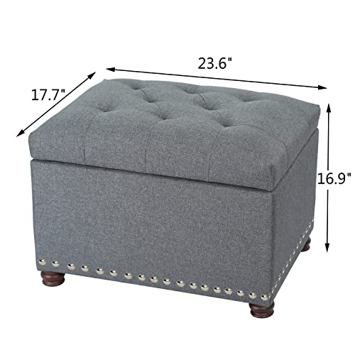 Joveco Storage Ottoman Bench Rectangular Fabric Organization Foot Rest, 24 Inch Modern Tufted Bedroom Foot Stool and Seat for Entryway, Bedroom, Living Room - color: Grey