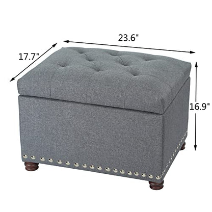 Joveco Storage Ottoman Bench Rectangular Fabric Organization Foot Rest, 24 Inch Modern Tufted Bedroom Foot Stool and Seat for Entryway, Bedroom, Living Room - color: Grey