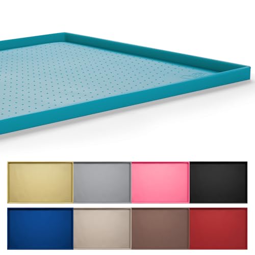Hubulk Dog Feeding Mat,100% Waterproof Food Grade Silicone Pet Food and Water Bowl Placemat,Dishwasher, High Raised Edge to Prevent Spills,Nonslip Tray to Stop Messes on Floor (32"x24"x1.0", Teal) - color: Green(Teal), size: 32"l X 24"w