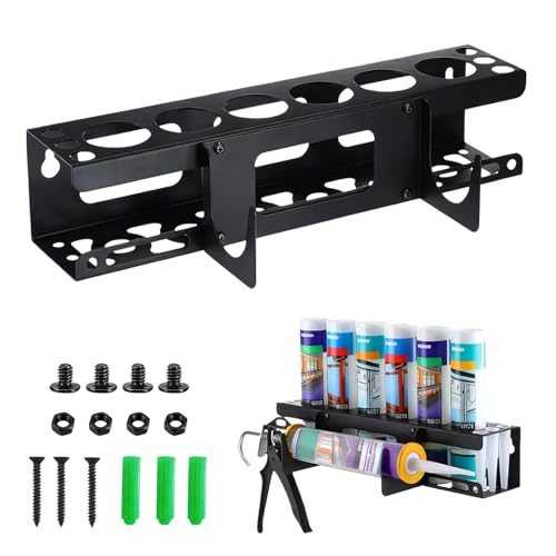 Wall-Mounted Caulking Gun Holder,6-Hole Caulk Gun & Tube Rack,Sealant Organizer with Horizontal Base,Work Truck Van Storage Organizer,Holds Caulk Gun, Sealant Tubes & Nozzles (16.54x4.33x4.33 Inches)