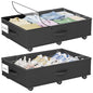 Under Bed Storage with Wheels, 2-Pack Under Bed Storage Containers with Clear Lid and Handles, Rolling Underbed Storage Drawers Organizer for Clothes,Shoes,Toys, Books (Black)