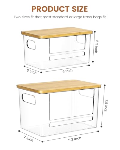 Trash Bag Dispenser 2 Pack (XL+S) - Acrylic Garbage Bags Dispenser with Bamboo Top, Trash Bag Holder Under Sink for Pantry, Kitchen, Laundry Room, Cabinet - size: XL+S-2 Pack