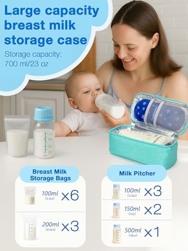 SUNMON Breast Milk Cooler Bag with Real-Time Temperature Display, Portable Travel Breastmilk Storage Case, Includes 2 Reusable Ice Packs, for Pumping Moms on The Go (Light Green) - color: Light green