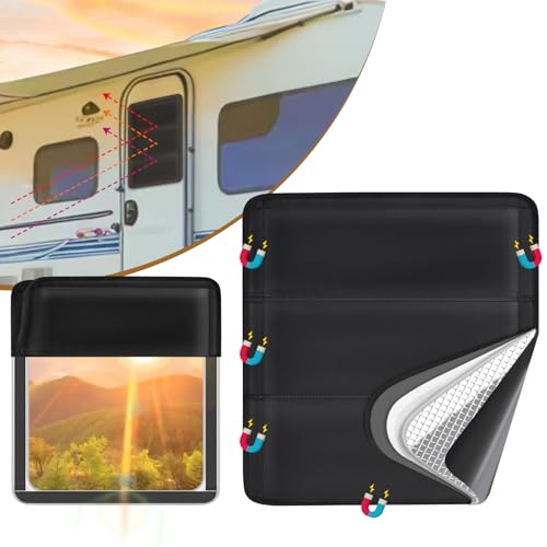 SUNICO 16.5" X 16.5" RV Door Window Shade Cover, Magnetic 100% Blackout Foldable RV Window Shades for Campers with Anti-UV Aluminum Foil Reflective & Cotton Insulation & Thicked Waterproof Fabric - color: black