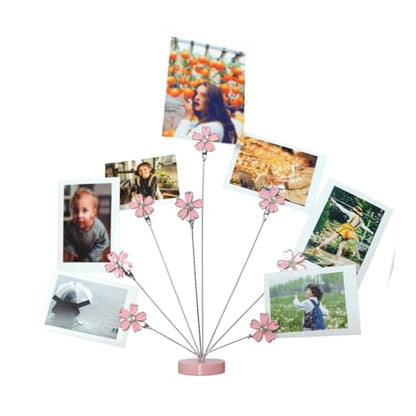 8-Branch Family Tree Picture Frame Holder, Card Photo Clips Holder Desk Stand for Memo Paper Note Photo Christmas Wedding Card Display (Cherry Blossoms) - style: Blossoms
