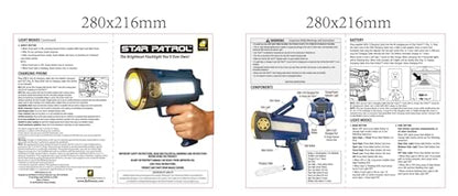 Star Patrol Mega-Bright Rechargeable Spotlight, AS SEEN ON TV, Tactical & Emergency Flashlight, 10 Modes, Turbo Boost Up to 100%, Built-in Kickstand & Phone Charger, for Camping, Emergencies, Walking - style: Star Patrol Basic
