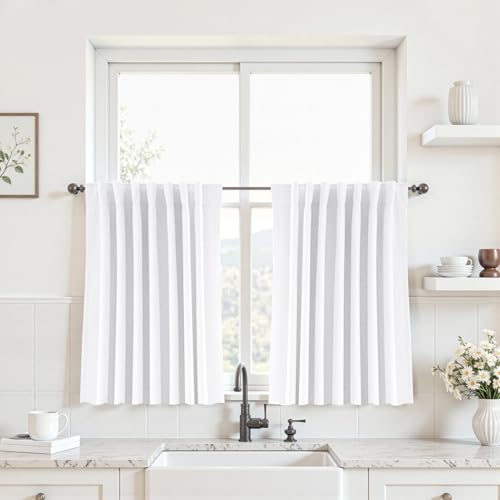 UHITECH Short Blackout Curtains 24 Inch Long for Small Window Cafe Bedroom Living Room 2 Panels Set Back Tab/Rod Pocket Beige Curtains Thermal Insulated Black Out Drapes - color: #02 Beige, size: 52"W x 24"L (Pack of 2)