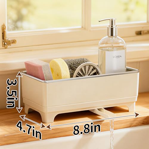 Sponge Holder for Kitchen Sink – Rustproof Stainless Steel, 360° Rotating Drain Pipe, Large Counter Organizer with Drip Tray for Sponges, Brushes & Dish Cloths Off-white - color: Off-White 1