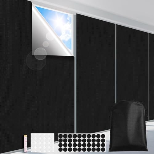 FADOTY Blackout Curtains for Bedroom, Portable 100% Black Out Window Cover Film, Cuttable Blackout Shades Fabric Sheet, No Drill Window Blinds, Sun Heat Light Blocker for Travel Media Dorm, 57'' W - color: Black, size: 57"W x 157"H