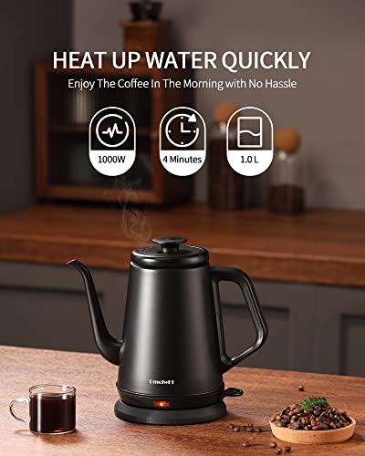 DmofwHi Gooseneck Electric Kettle(1.0L),1000W Electric Tea Kettle of 304 Stainless Steel,Auto Shut off,Water Kettle for Coffee and Tea -Matte Black - color: MATTE BLACK