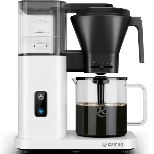 Kismile SCA-Certified 8 Cup Drip Coffee Maker, Pour Over Coffee Machine with 3s Instant Heat 197–205℉, Adjustable Flow Control, Removable Water Tank, Deep Cold Brew & 40 Min Keep Warm (Pearl White) - color: White