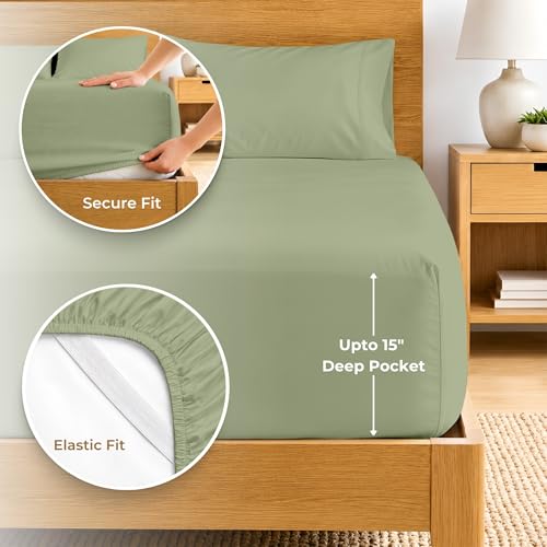 SGI bedding 100% Egyptian Cotton Sheets King Size – 600 Thread Count Sheets Set Soft, Cooling, 15" Deep Pocket, Luxury Hotel Bedding, Breathable, Durable - Moss - color: 11 - Moss, size: King
