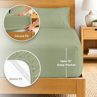 SGI bedding 100% Egyptian Cotton Sheets King Size – 600 Thread Count Sheets Set Soft, Cooling, 15" Deep Pocket, Luxury Hotel Bedding, Breathable, Durable - Moss - color: 11 - Moss, size: King
