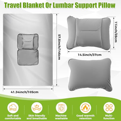 Loyala 3-in-1Travel Blanket and Lumbar Support Pillow, Foldable Compact Airplane Travel Blanket Functioned as Lumbar Support Pillow, Multi-Purpose for Office Car and Travel Comfort and Warmth (Gray)
