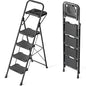KINGRACK 4 Step Ladder with Tool Platform, Sturdy Step Stool, Anti-Slip Wide Pedals, Handrail, Foldable Step Ladder, Pass 900LBS Testing, Multi-Use for Home, Garage, Garden, Painting, Black - size: 4-step with tool tray and handrail