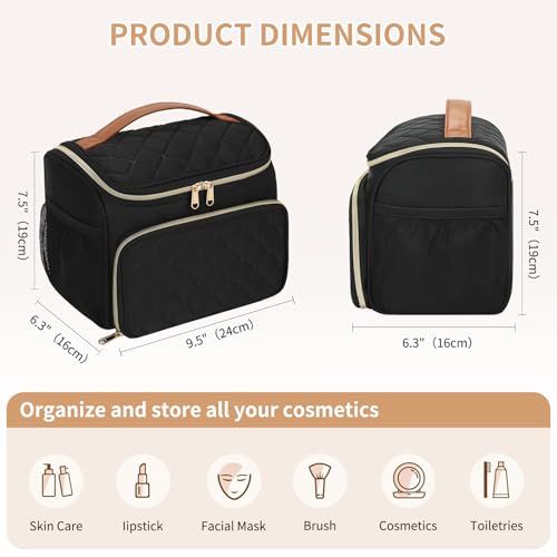 CUBETASTIC Travel Makeup Bag, Large Makeup Case Organizer, Cosmetic Storage | Multi-Pockets, Separate Makeup Brush Compartment, Premiun Metal Two Way Zipper, Portable Handle, Breathable Mesh - color: Black