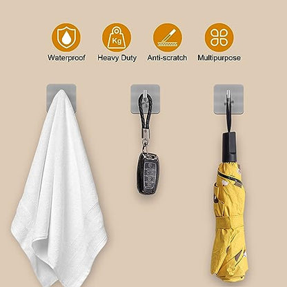 Honmein 6 Pcs Adhesive Wall Hooks for Hanging - Waterproof Shower Hooks, Heavy Duty Towel Hooks for Bathrooms, Kitchens, and Offices (Silver) - color: Silver