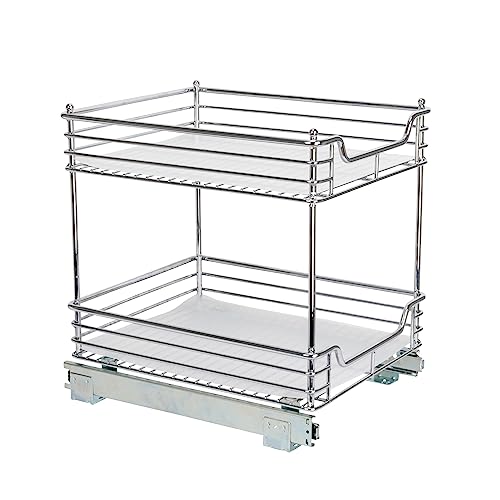 Household Essentials Glidez Chrome-Plated Steel Pull-Out/Slide-Out Storage Organizer with Plastic Liners for Under Cabinet Use - 2-Tier Design - Fits Standard Size Cabinet or Shelf, Chrome - size: 14.5" - Standard, style: 2-Tier