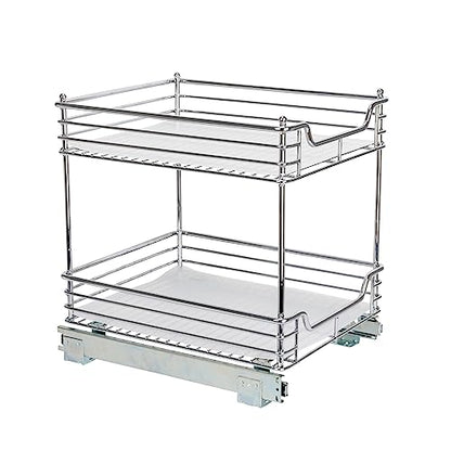 Household Essentials Glidez Chrome-Plated Steel Pull-Out/Slide-Out Storage Organizer with Plastic Liners for Under Cabinet Use - 2-Tier Design - Fits Standard Size Cabinet or Shelf, Chrome - size: 14.5" - Standard, style: 2-Tier