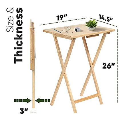 PJ Wood Rectangle Folding Portable TV Snack Serving Tray Table, Solid Wood Construction with Natural Finish, Natural, 2 Piece Set - color: Natural, size: 2-Piece Set