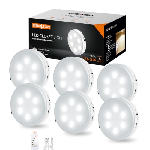 Puck Lights with Remote Control,1000mAh Rechargeable Under Cabinet Lighting,LED Closet Lights,3Pack Night Light,Cordless Stick On Lights for Under Cabinet,Hallway, Stairway,Closet (Cool White-6pcs) - color: Cool White, size: 6PCS