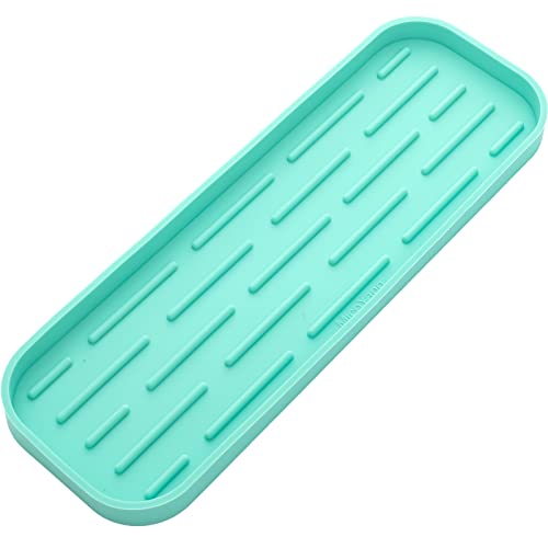 MicoYang Silicone Kitchen Sink Organizer Tray for Multiple Usage,Eco-Friendly Sponges Holder for Kitchen Bathroom Counter or Sink,Dish Soap Dispenser,Scrubber,Bottle,Cup (Mint, 12"×4") - color: Mint, size: 12" x 4" x 0.7"