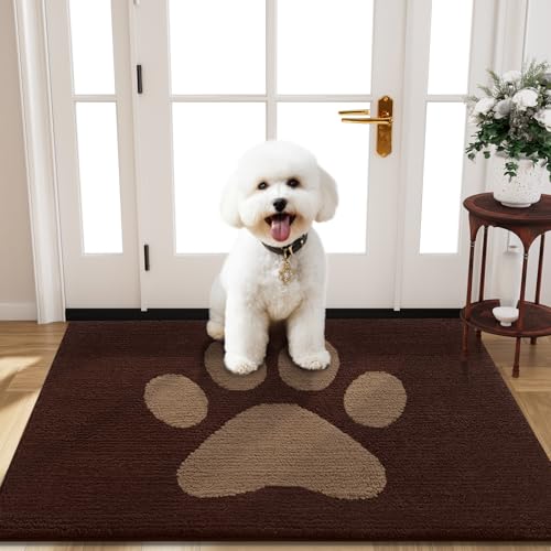 Buganda Dog Door Mat for Muddy Paws, Absorbent Dirt Trapper Non Slip Indoor Doormats, Washable Low-Profile Mat for Mud Dogs, Entryway Carpet for Inside Floor (40x32 Inches, Brown) - color: Brown, size: 40.0"l X 32.0"w X 0.6"th