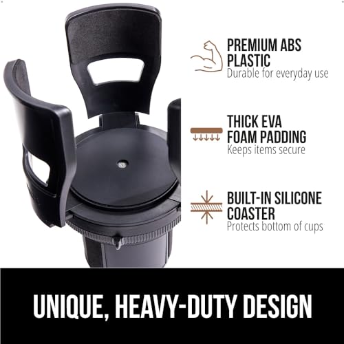GORILLA GRIP Patent Pending Adjustable Car Cup Holder Expander, 2 PK, Keeps Water Bottle Secure, Expands to Fit 18 to 48 oz Bottles, Yeti, Owala, Stanley with Handle, Coffee Mug Insert for Cars, Black - color: Black