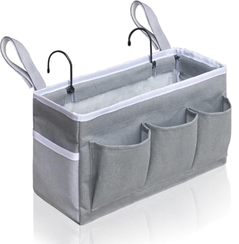 Kanrichu Bedside Caddy Hanging Storage Bag, Organizer Baskets with Pockets for Bunk Bed Accessories, Loft & Dorm Rooms Chair Bed Rails (Gray_1pcs) - color: Gray_1pcs