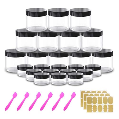 12 Pack 4 oz Small Plastic Containers with Lids+12 Pack 20g/20ml Cosmetic Sample Jar - for Lip Scrub, Body Butters, Cream, Slime, Craft Storage - color: Black Lid, size: 4 OZ + Sample Jars