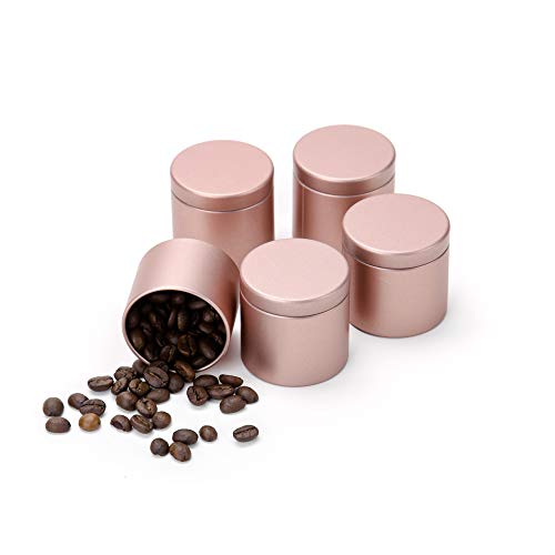 Small Tin Can Box with Airtight Lids Canister for Coffee Tea Candy Storage Loose Leaf Tea Tin Containers Storage 5 Pcs (Gold, S) - color: Rose Gold, size: S=(D:1.85"*H:1.77")