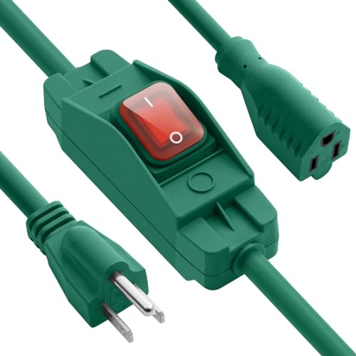 Outdoor Extension Cord with Switch On/Off Waterproof Switch 3 Prong Extension Cord with Inline Cord Switch, Heavy Duty Extension Cord 125v/250v Black Sjtw Cable(1.5 Ft, Green) - color: Green, size: 1.5 FT