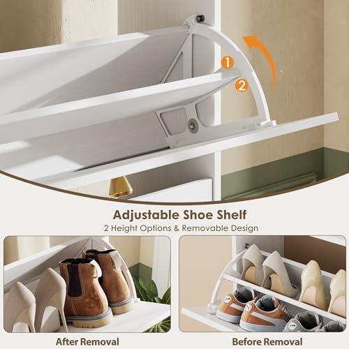 Nicetree Shoe Cabinet with 3 Flip Drawers, Narrow Shoe Organizer Cabinet, Freestanding Shoe Rack Cabinet, Modern Shoe Storage Cabinet for Entryway, Hallway, Foyer, White - color: White, style: 3-Drawers
