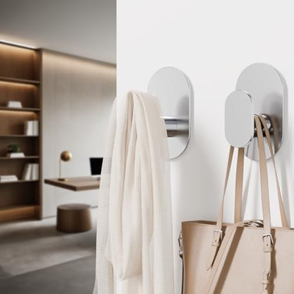 Aikzik Adhesive Towel Hooks - 26LB Heavy Duty Wall Sticky Waterproof Hooks for Hanging Coat, Towel, Robe, Wall Mount Stainless Steel Hooks for Bathroom or Kitchen (Silver, 2 Pack) - color: Silver-2