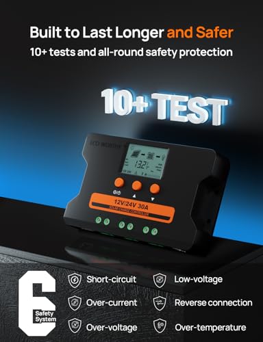 ECO-WORTHY Solar Charge Controller 30A with Bluetooth,WiFi, APP Remote Connection, Solar Panel Custom Battery Regulator, Dual USB Port Auto 12V/24V PWM for FLD/LiFePO4/SLD/GEL RV Solar System - style: 30A (Bluetooth&WiFi)