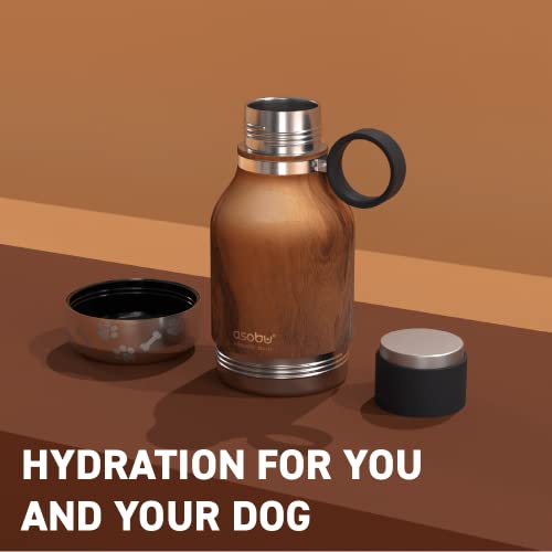 Asobu Buddy Bottle a Stainless Steel Insulated Water Bottle for with Removable Dog Water Bowl and Dog Food and Treat Storage Bowl (Wood, 37 oz Water Bottle with Bowl) - color: Wood