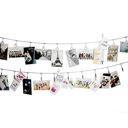 Multi-Purpose Steel Wall Hanging Photo Display Cable Wire Rod String with 12 Clips for Hanging Photos Notes and Artworks (Alligator Clip) - size: alligator clip