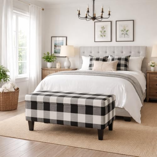 HomePop 36" Storage Ottoman Bench with Hinged Lid - Black Buffalo Plaid - color: Black Plaid