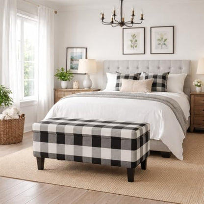 HomePop 36" Storage Ottoman Bench with Hinged Lid - Black Buffalo Plaid - color: Black Plaid