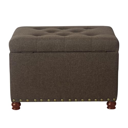 Joveco Storage Ottoman Linen Tufted Bench, Rectangular Footrest Footstool Coffee Table Seat for Living Room Bedroom, Coffee - color: Linen, Coffee