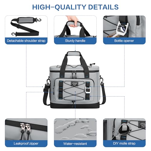 Large Insulated Cooler Bag, 50 Can Soft Sided Collapsible Ice Chest for Camping, Travel, Grocery, Kayaking & Beach (Waterproof, Leak-Proof, 30L) - color: Gray