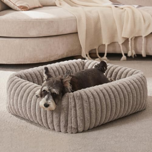 FURTIME Dog Bed for Small Dogs, Washable Orthopedic Dog Bed with Removable Cover, Rectangle Soft Calming Sleeping Puppy Bed Durable Pet Cuddler with Anti-Slip Bottom - color: Khaki, size: S (20"x19"x6")