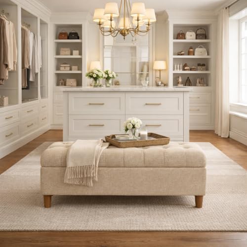HomePop Ainsley 40" Storage Ottoman Bench - Oatmeal Textured Fabric - color: Oatmeal Textured Fabric