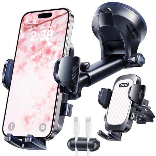 HTU 2026 Ultimate Best【True Military-Grade & Safety Cert】Car Phone Holder【Upgraded 360 Rotation & 100+LBS Strongest Suction】5-in-1 Truck Windshield Dashboard Vent Mount Stand for iPhone Android, Pink - color: Pink