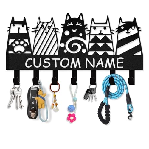 Dyoart Personalized Key Holder Wall Mount - Cute Cat Key Holder for Wall, Key Rack Hanger with Hooks, Key Hanger Wall Art Decor, Key Rack Coat Rack Organizer for Living Room, Storage, Hallway - color: 05 Cat