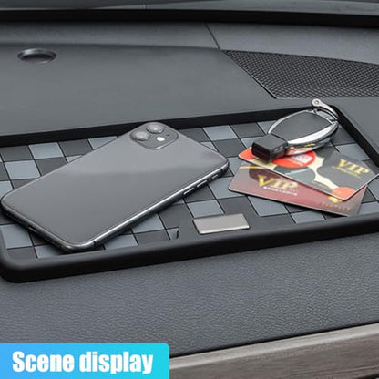 Car Dashboard Non-Slip Mat, PVC Grid Multifunctional Auto Storage Tray, Universal Vehicle Organizer Sticky Gripping Pad for Smartphone, GPS, Keys, Sunglasses, Number Plate (Black Grey)