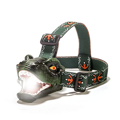 Dinosaur Kids Headlamp, T-Rex Dinosaur Led Headlamp Flashlight, Dinosaur Toy Headlamp Flashlight with 4 Lighting Mode for Boys, Girls’ Camping, Hiking, Reading and Party (Green) - color: Green