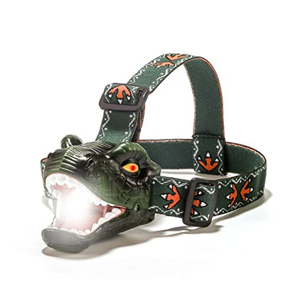 Dinosaur Kids Headlamp, T-Rex Dinosaur Led Headlamp Flashlight, Dinosaur Toy Headlamp Flashlight with 4 Lighting Mode for Boys, Girls’ Camping, Hiking, Reading and Party (Green) - color: Green