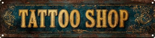 Vintage Tin Tattoo Shop Sign Retro Metal Sign Suitable For Street Shop And Tattoo Shop - Multi-Purpose For Indoor/Outdoor Use Plaque 4x16 Inch - color: Tattoo Shop