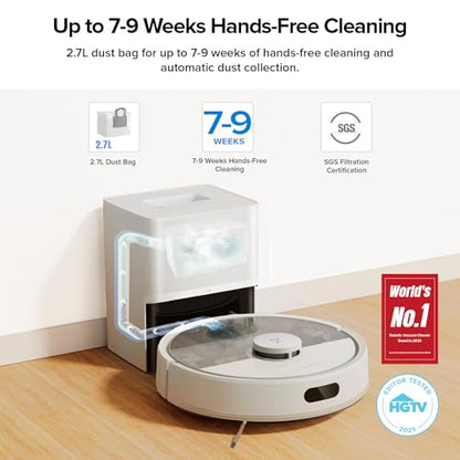 roborock Q7 M5+ Robot Vacuum and Mop, Upgraded from Q5 Max+, Up to 7-9 Weeks Self-Empty, 10000Pa Suction, Dual Anti-Tangle System for Pet Hair & Carpet, PreciSense LiDAR Navigation, App Control, White - color: White